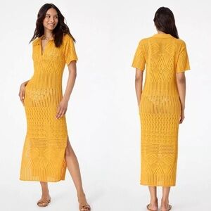 Roller Rabbit Vinnie Caftan Crochet Knit Coverup Dress‎ In Amber Yellow Size XS